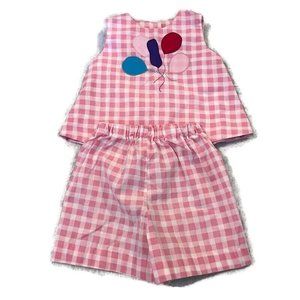 Vintage Girls Pink Plaid Applique Balloon Sleeveless Two Piece Set Size 2T